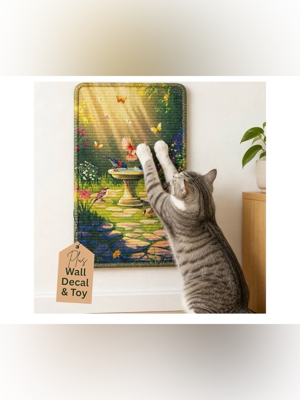 Wall Art Cat Scratcher - Decorative Wall Mounted with Removable Decal, NEW